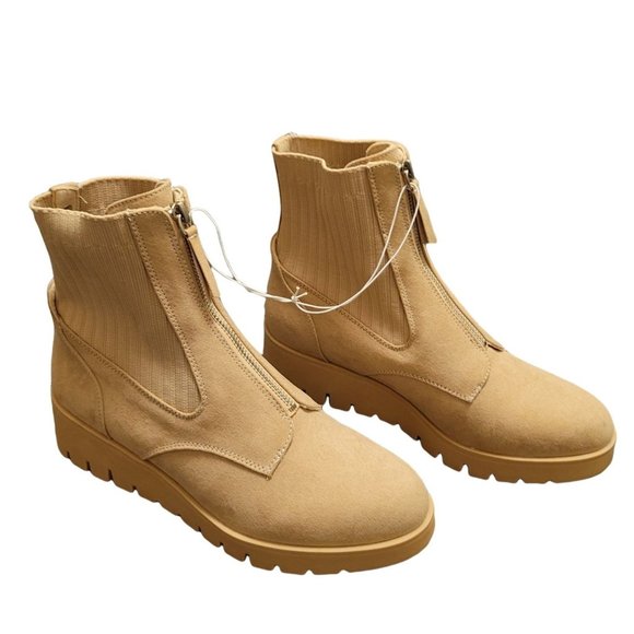 Anne Klein Womens Boots Beige 8 Suede Akulema Wedge Ankle Front Zip New